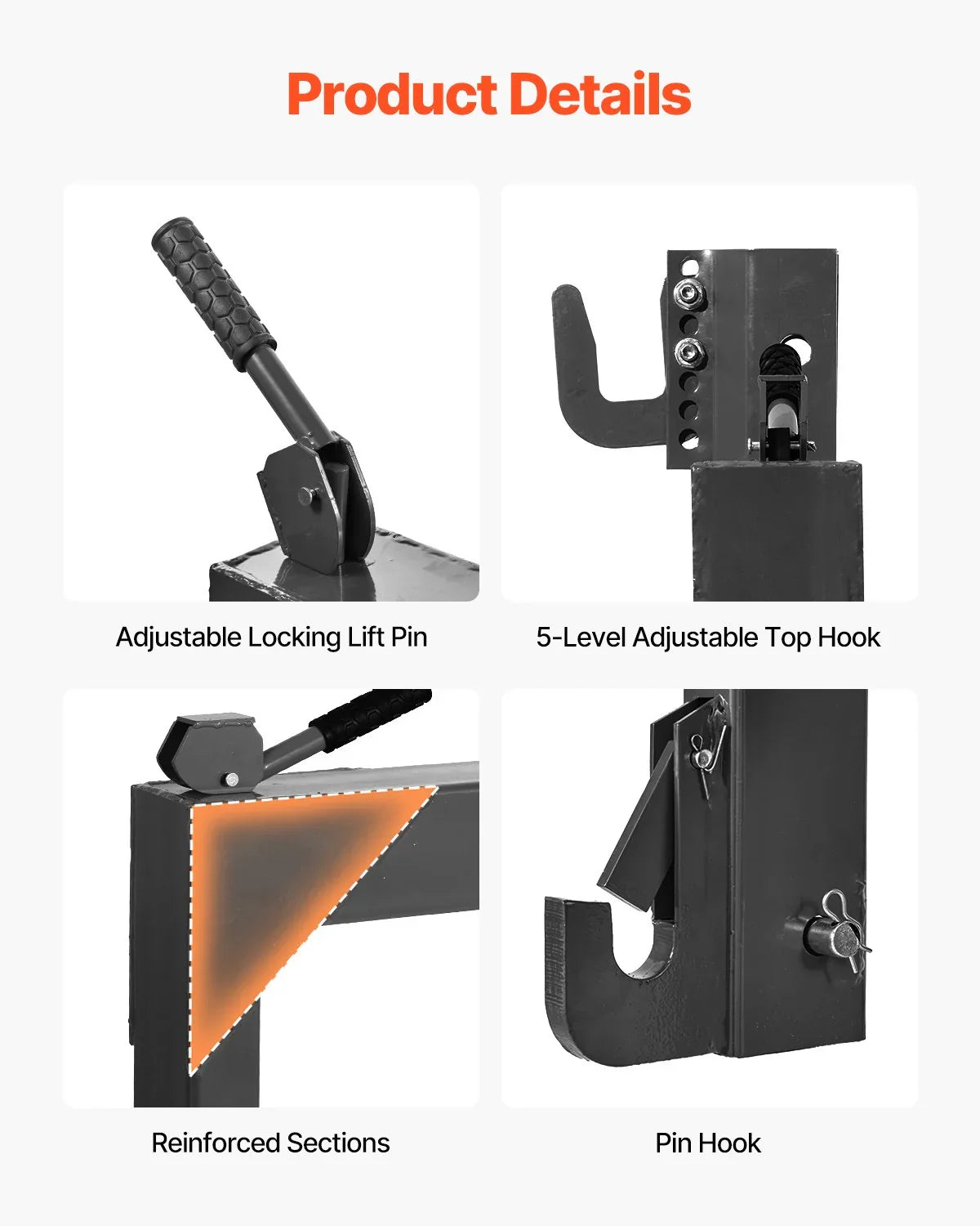 3-Point Quick Hitch with 2 in Receiver, 3000 Lbs Lift Capacity, 3-Pt Hitch with 5 Level Adjustable Bolt, Adaptation to Category 1 & 2 Tractor, Heavy Duty 3 Point Attachments, Black