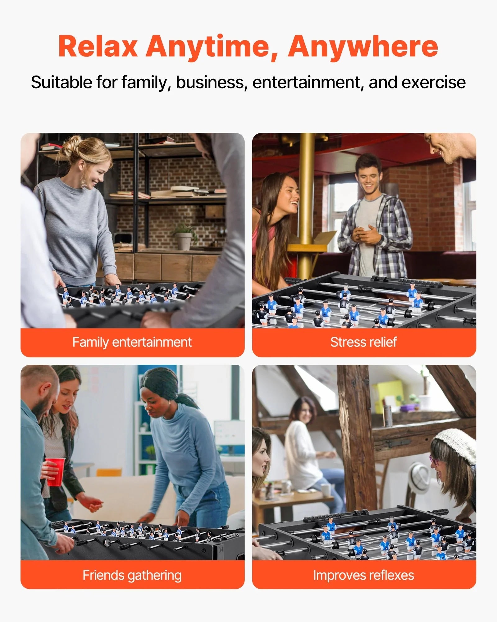 Foosball Table, 121 cm Standard Size Table, Indoor Full Size Foosball Tables for Home, Family, and Game Room, Durable Soccer Set, Includes 2 Balls, Score Keeper, and 2 Cup Holders