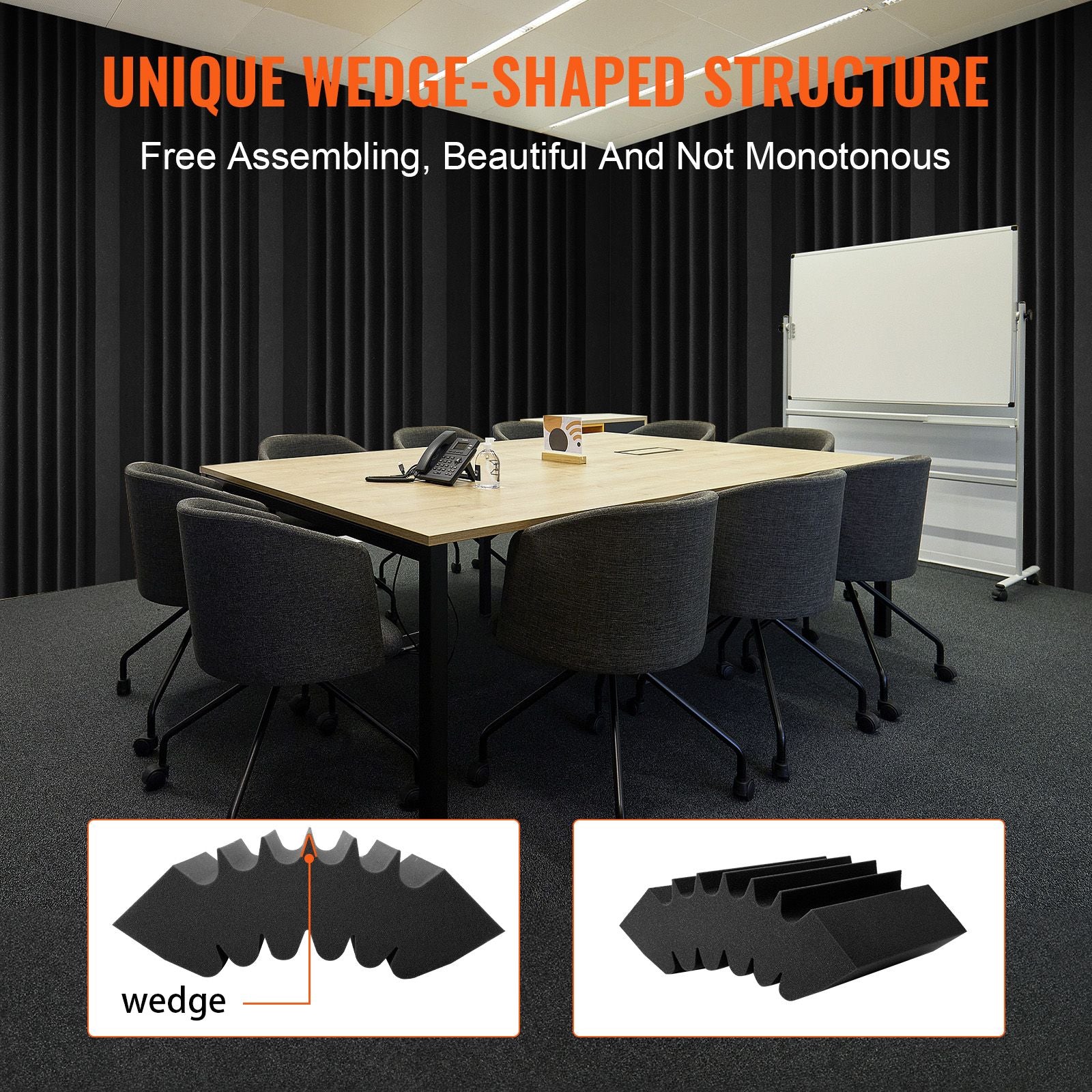 Acoustic Foam Panels 4 Pack 16.5 x 6.3 x 12 in Adhesive for Wall Ceiling