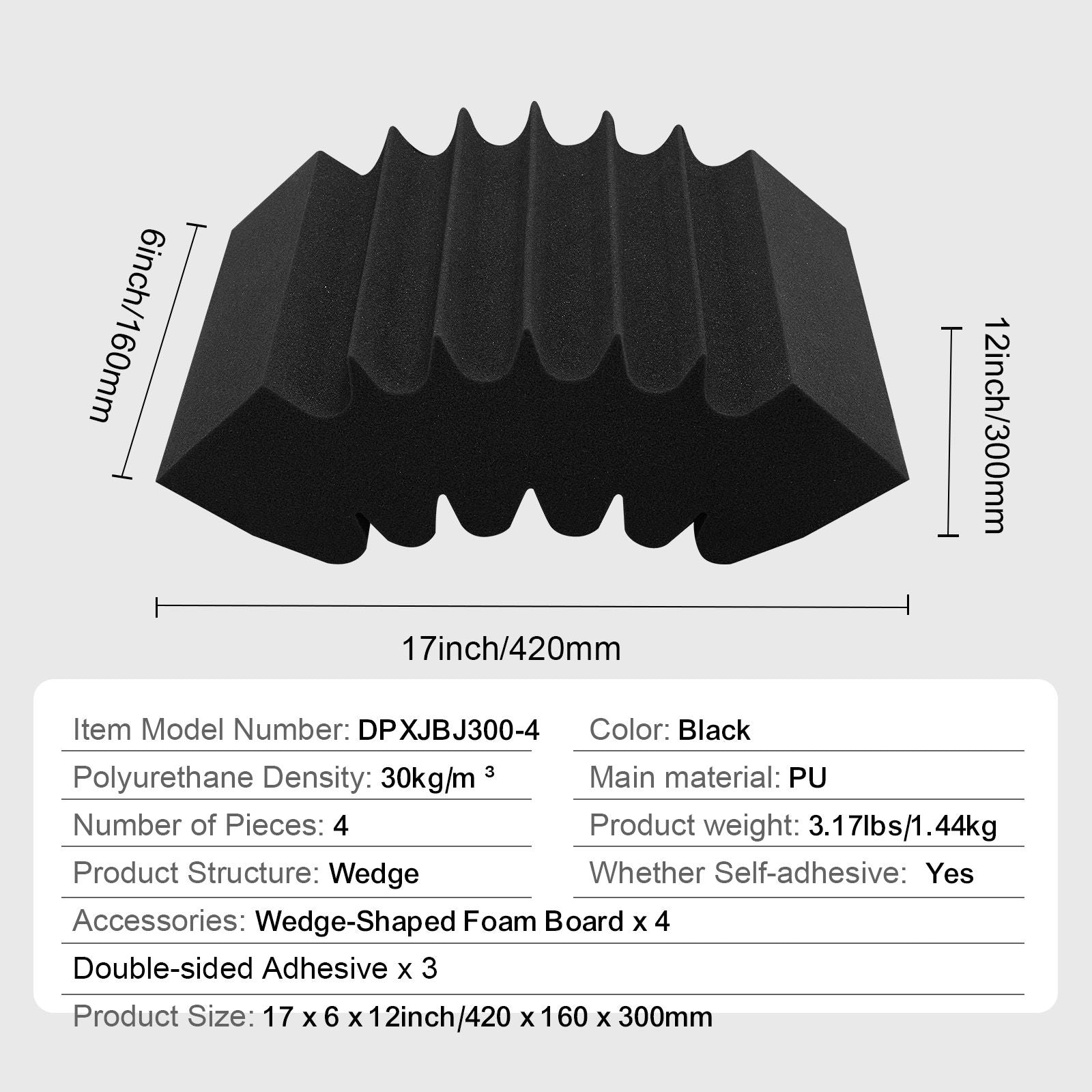 Acoustic Foam Panels 4 Pack 16.5 x 6.3 x 12 in Adhesive for Wall Ceiling