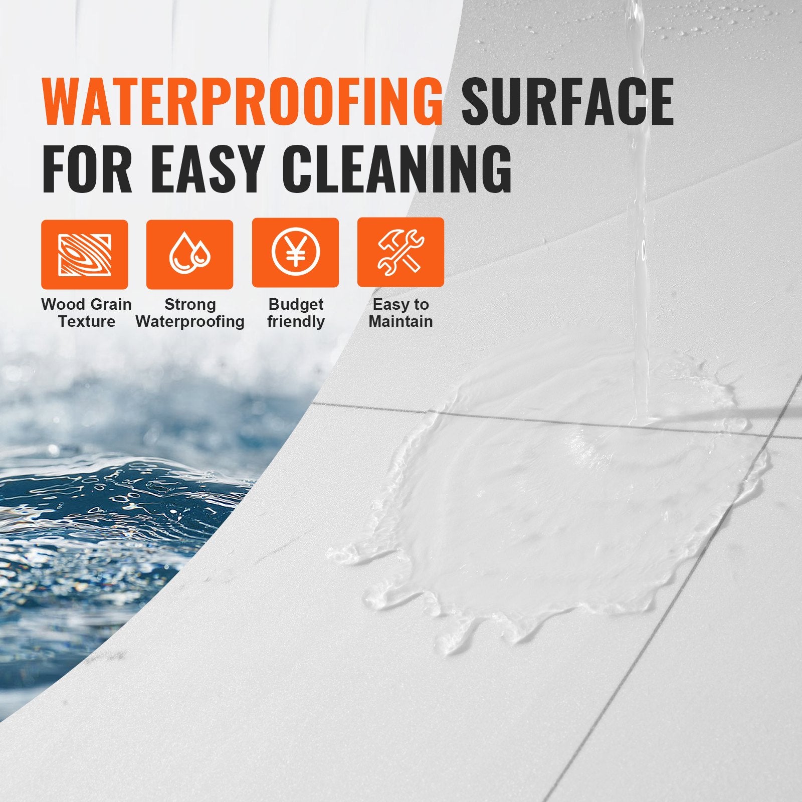 Self Adhesive Vinyl Floor Tiles 390 x 23.6 inch, 1.5mm Thick Peel & Stick, White Marble Texture DIY Flooring for Kitchen, Dining Room, Bedrooms & Bathrooms, Easy for Home Decor