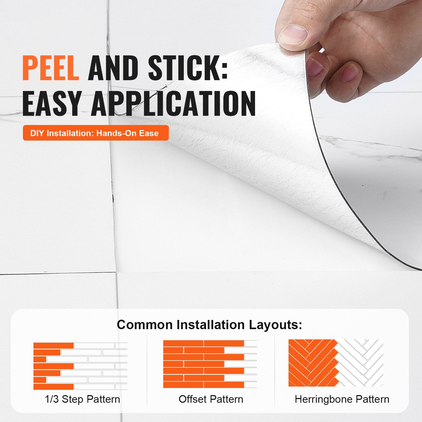 Self Adhesive Vinyl Floor Tiles 390 x 23.6 inch, 1.5mm Thick Peel & Stick, White Marble Texture DIY Flooring for Kitchen, Dining Room, Bedrooms & Bathrooms, Easy for Home Decor