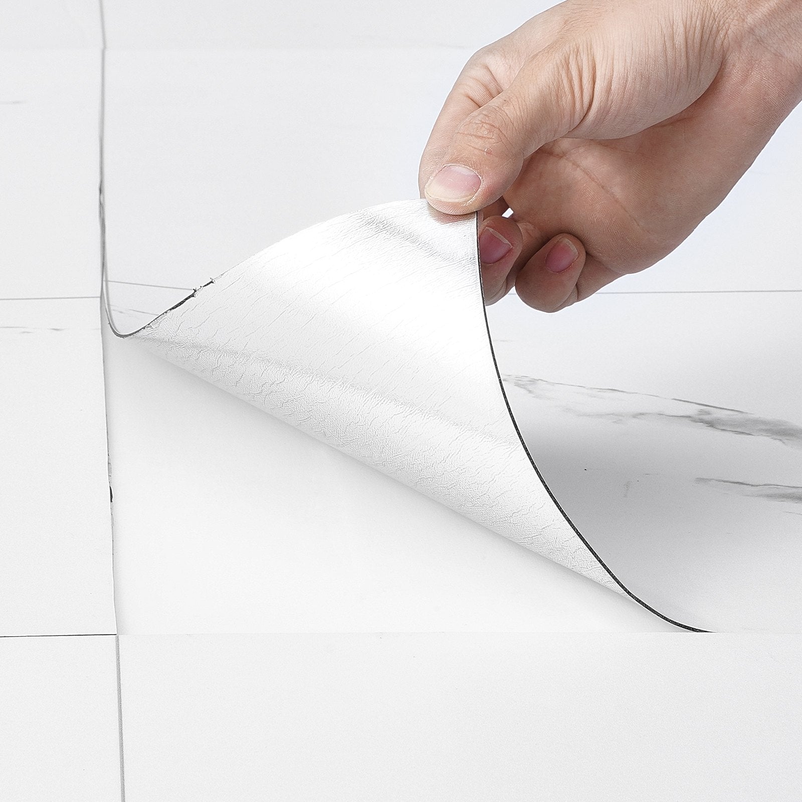 Self Adhesive Vinyl Floor Tiles 390 x 23.6 inch, 1.5mm Thick Peel & Stick, White Marble Texture DIY Flooring for Kitchen, Dining Room, Bedrooms & Bathrooms, Easy for Home Decor
