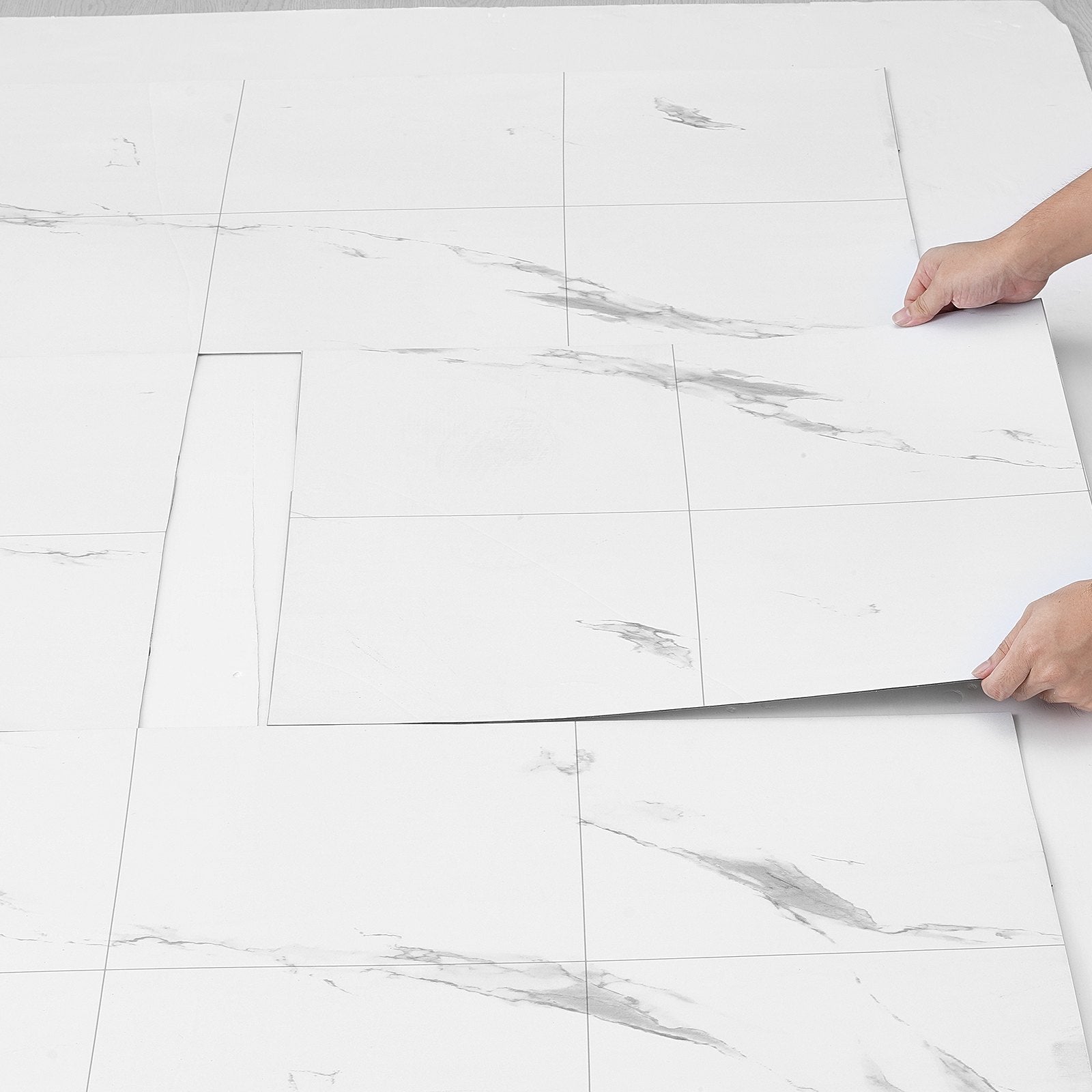 Self Adhesive Vinyl Floor Tiles 390 x 23.6 inch, 1.5mm Thick Peel & Stick, White Marble Texture DIY Flooring for Kitchen, Dining Room, Bedrooms & Bathrooms, Easy for Home Decor