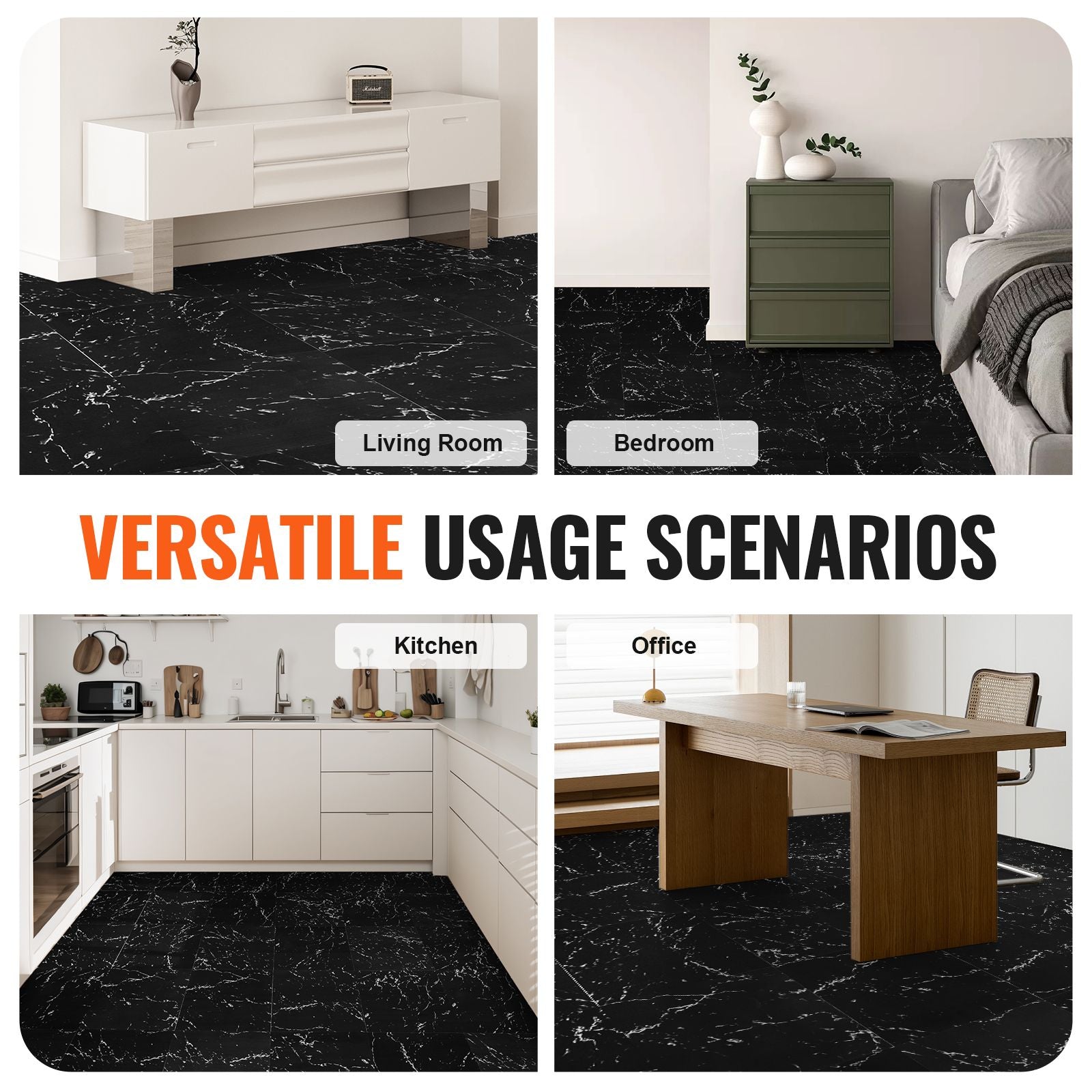 50PCS Peel & Stick Vinyl Floor Tiles 12x12 Black Marble Waterproof DIY