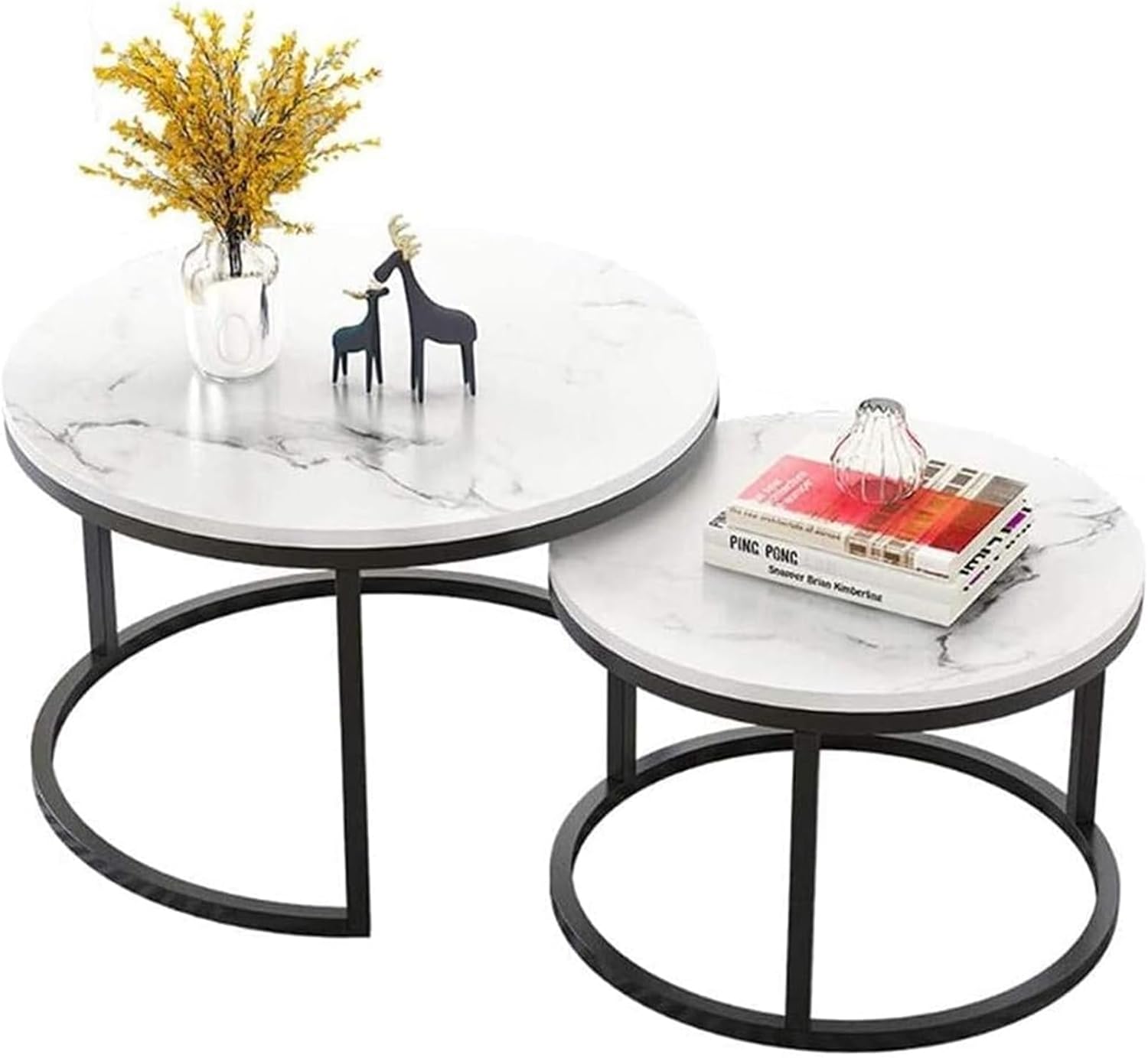 Nesting Coffee Table Faux Marble Small Round Coffee Tables - Black