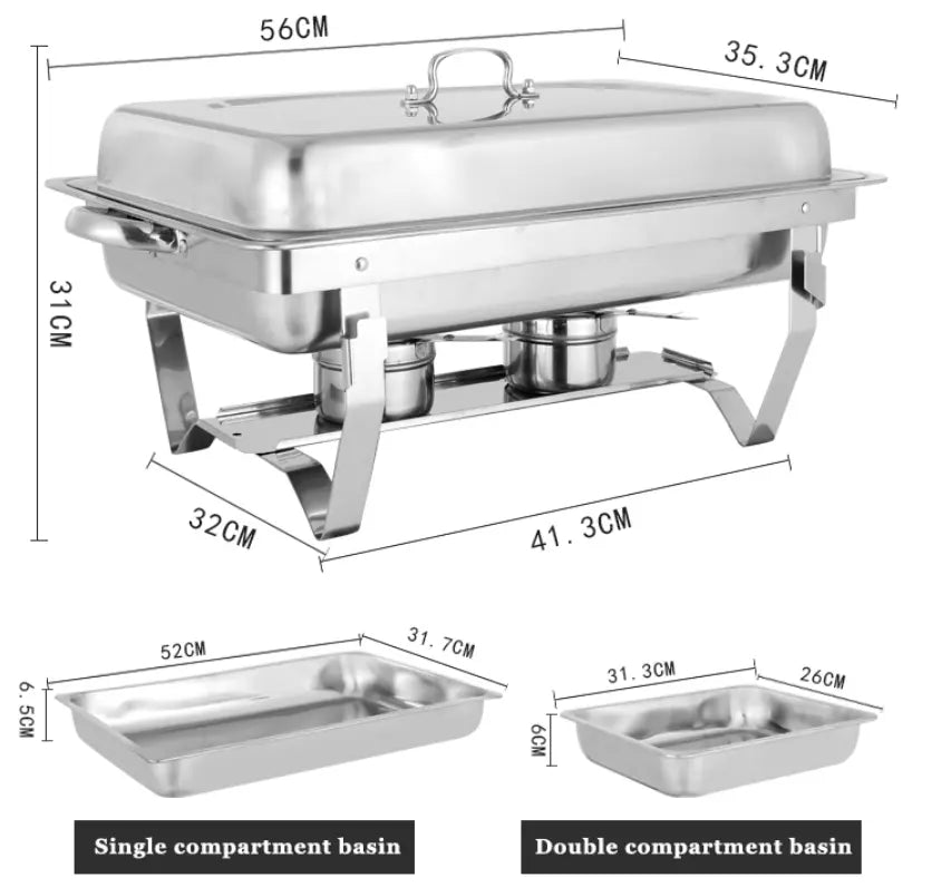 Chafing Dish Food Warmer Stove, 11L, 2 Compartment, 304 Stainless Steel