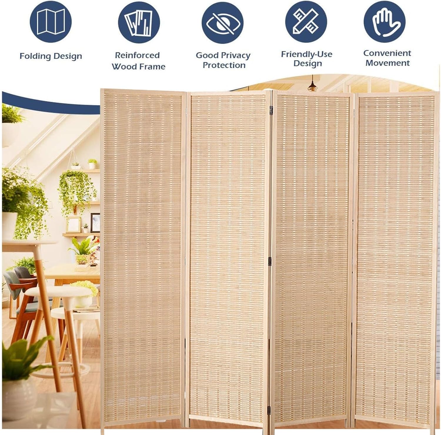 Bamboo Room Divider – 5 Panel Folding Privacy Screen