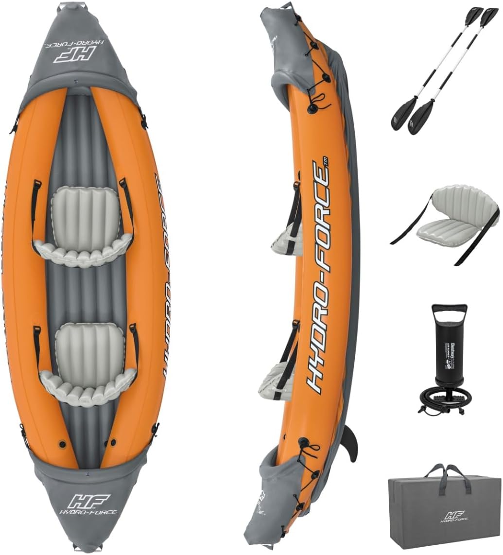 3.21m x 1.00m Rapid X2 Kayak for 2 with Hand Pump, Paddles, Seats, Fins and Storage Bag Two Seater