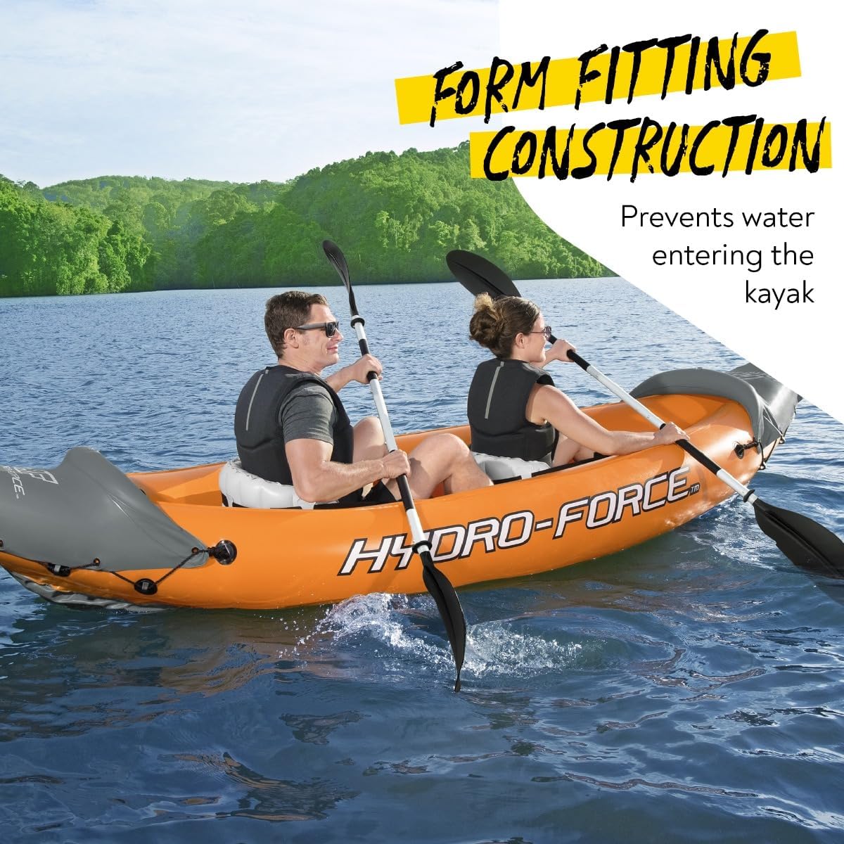 3.21m x 1.00m Rapid X2 Kayak for 2 with Hand Pump, Paddles, Seats, Fins and Storage Bag Two Seater