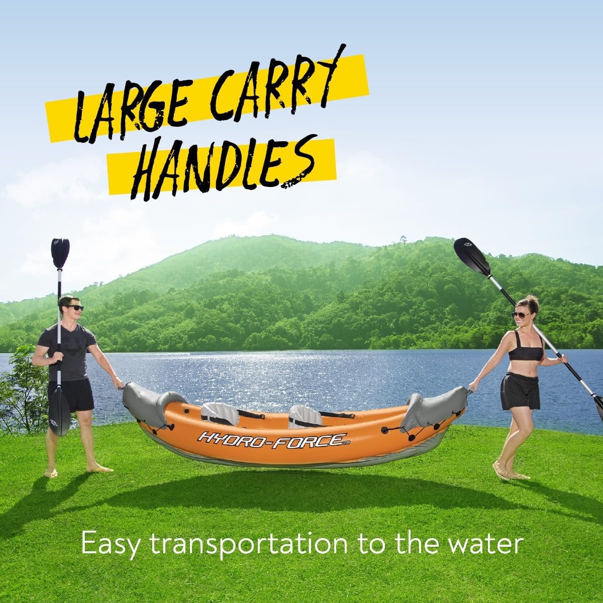 3.21m x 1.00m Rapid X2 Kayak for 2 with Hand Pump, Paddles, Seats, Fins and Storage Bag Two Seater