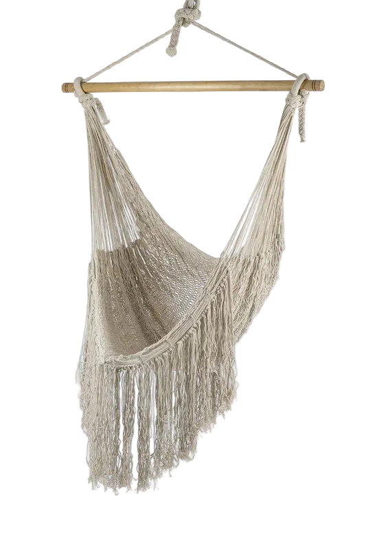 Mexican Cotton Rope Hammock Chair Swing Ivory Hand Woven Extra Large