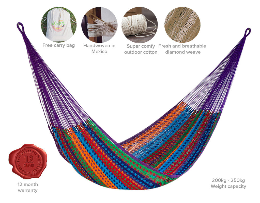Queen Size Outdoor Cotton Mexican Hammock in Colorina Colour