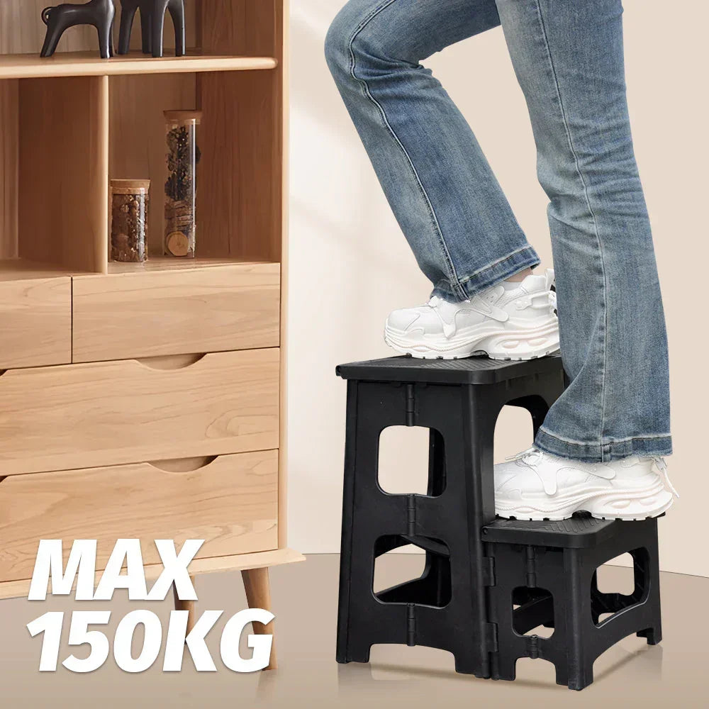 Multipurpose Portable Folding 2 Step Stool Non-Slip PP Collapsible Step Ladder Stool For Office Garage Library Closet Bathroom Kitchen Household Car RV