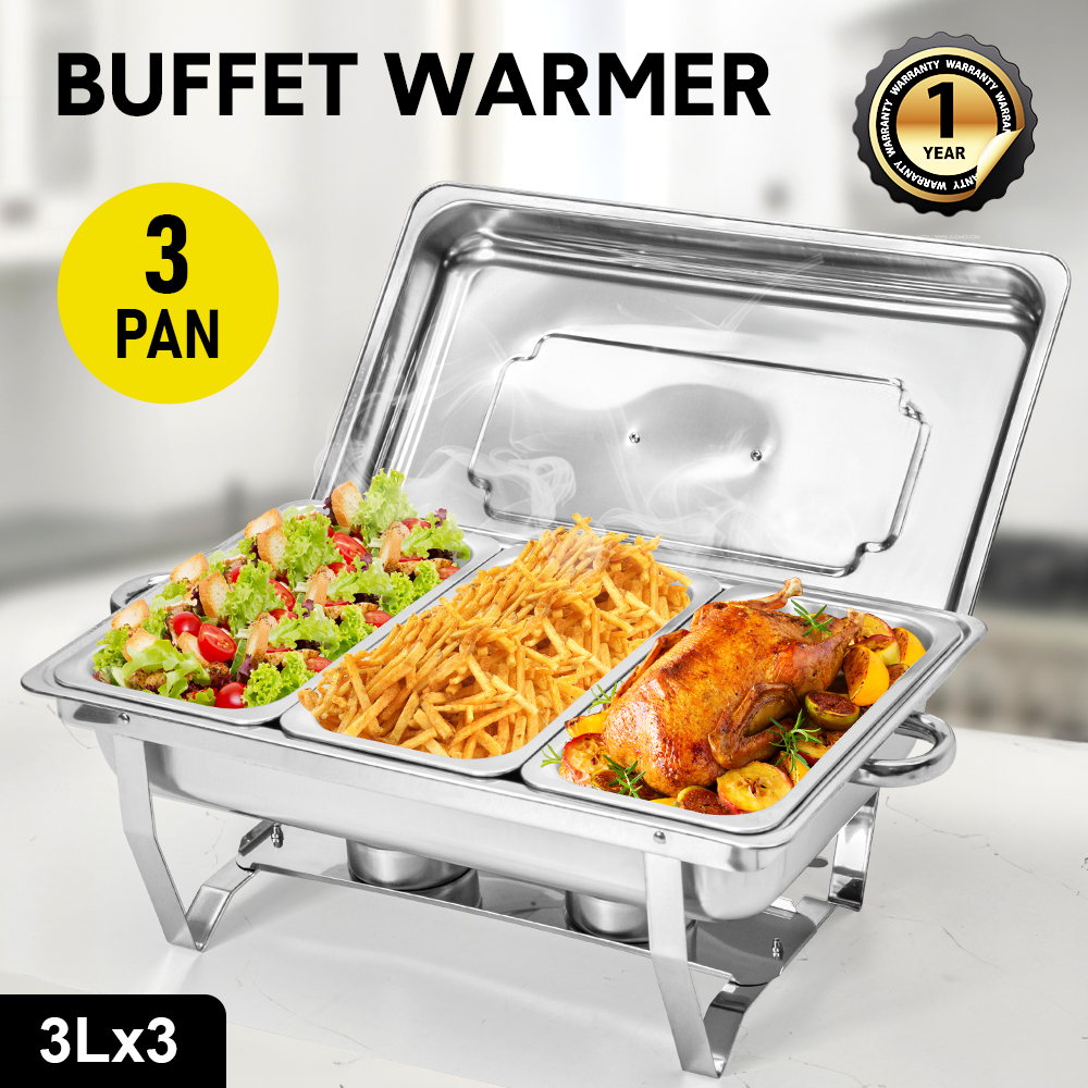 9L Triple Pan Bain Marie Buffet Warmer Chafing Dish Stainless Steel Catering