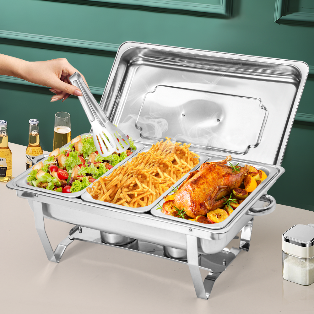 9L Triple Pan Bain Marie Buffet Warmer Chafing Dish Stainless Steel Catering