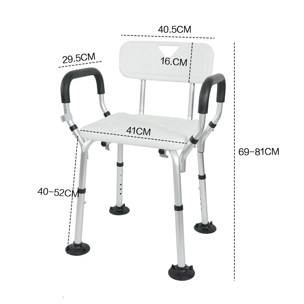 Shower Seat Bath Chair Adjustable Height Non-Slip Shower Bathtub Seat with Padded Arms Removable Back for Elderly Medical Disabled Safety Bathroom