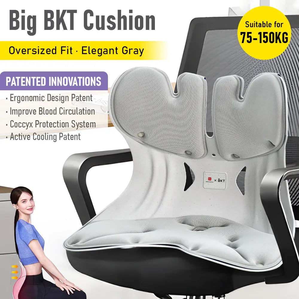 BKT Cushion Portable Ergonomic Lower Back Seat Lumbar Support Chair Posture Corrector Extra Large Fit 75-150kg Users for Home Office Chair and Floo