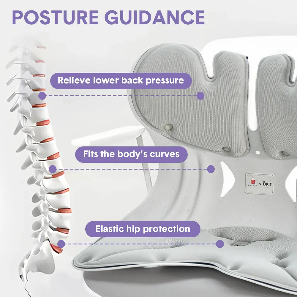 BKT Cushion Portable Ergonomic Lower Back Seat Lumbar Support Chair Posture Corrector Extra Large Fit 75-150kg Users for Home Office Chair and Floo