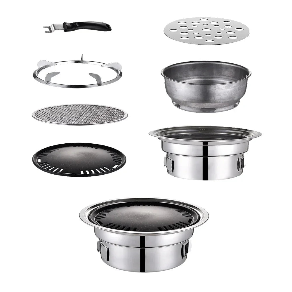 Portable Multifunctional Charcoal Barbecue Grill 13 Inch Stainless Steel BBQ Camping Grill Stove Tabletop Smoker Grill for Outdoor Indoor Picnic
