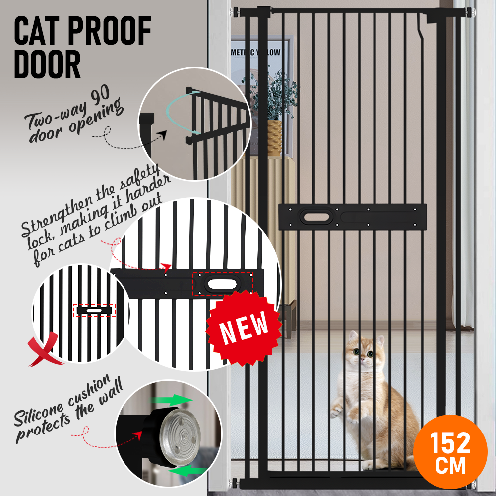 Extra Tall 150cm Baby Pet Security Gate Balck Safety Gate Easy Fit Fence Two Way Opening No Drill Needed