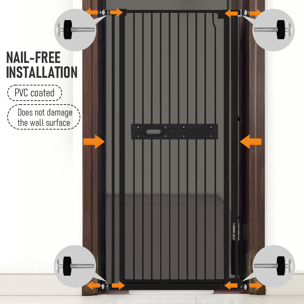 Extra Tall 150cm Baby Pet Security Gate Balck Safety Gate Easy Fit Fence Two Way Opening No Drill Needed