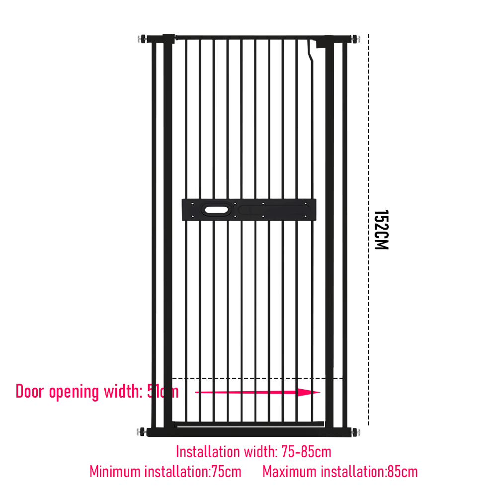 Extra Tall 150cm Baby Pet Security Gate Balck Safety Gate Easy Fit Fence Two Way Opening No Drill Needed