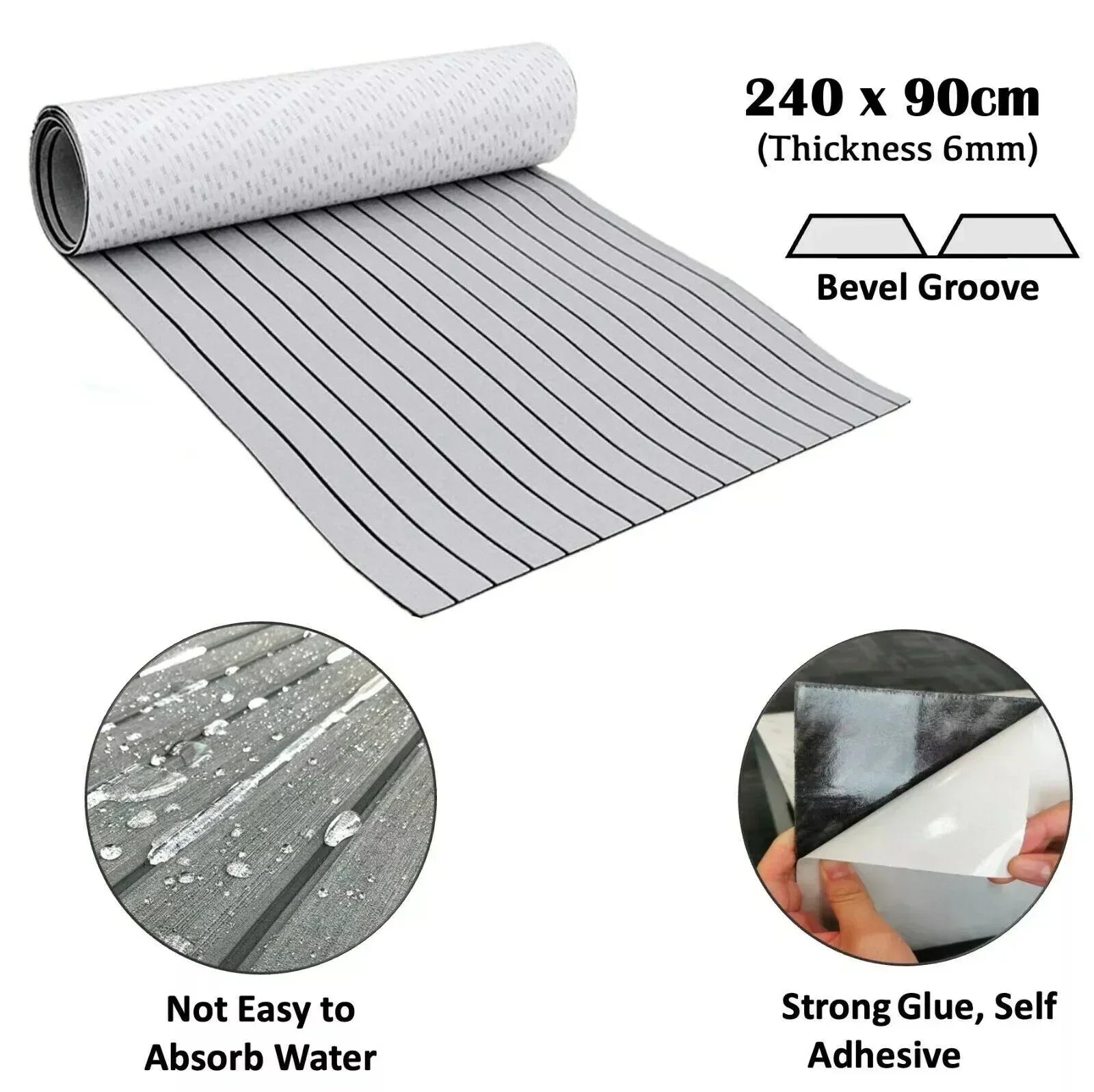 EVA Boat Flooring Mat Foam Boat Decking Faux Teak Marine Mat Boat Carpet Sea Deck Marine Flooring for Motorboat RV Yacht Kayak Surfboard 240cmx90cm