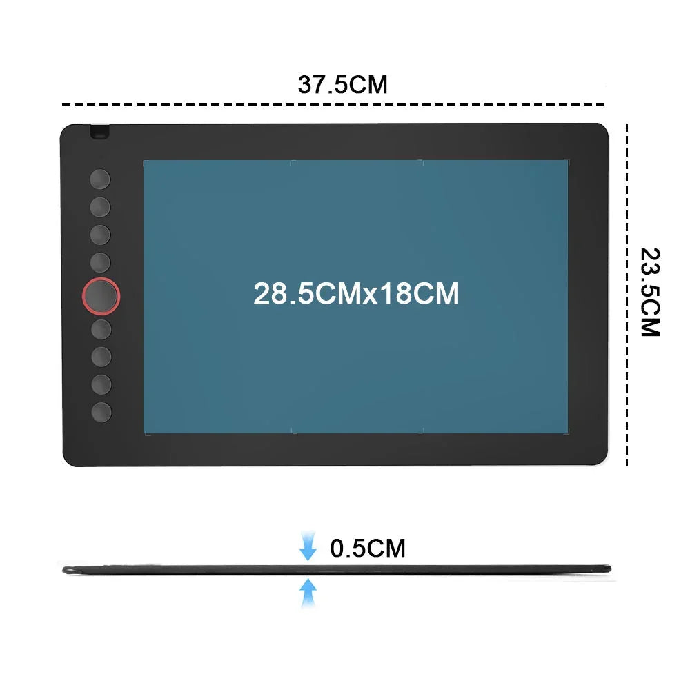 Digital Graphics Tablet Drawing Pad 8192 Levels Large Working Area 285x180mm Compatible with Win/MacOS Support PC/Mobile for Drawing Designing Teaching