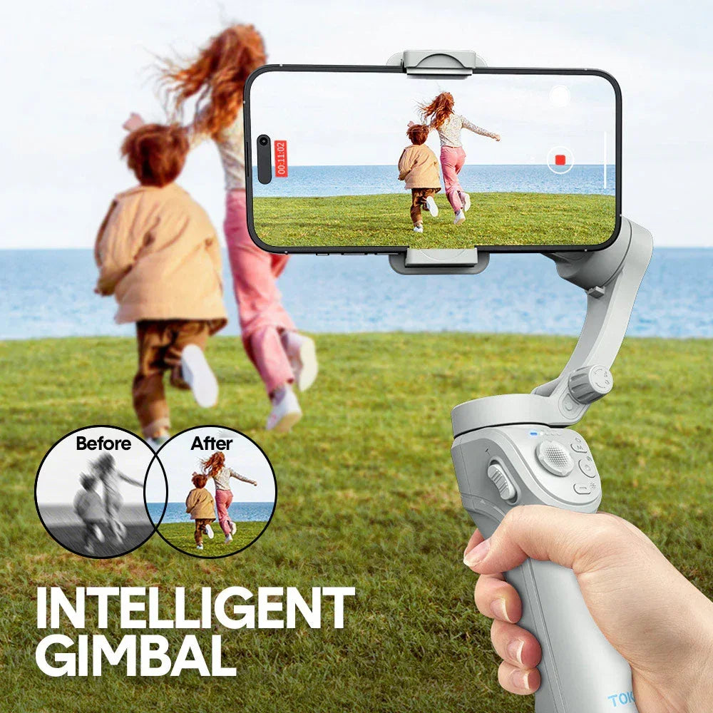 Portable Mobile Intelligent Gimbal 3 Axis Handheld Foldable and Rechargeable Smartphone Stabilizer 8 Modes with Tripod for Video Recording Face Tracking