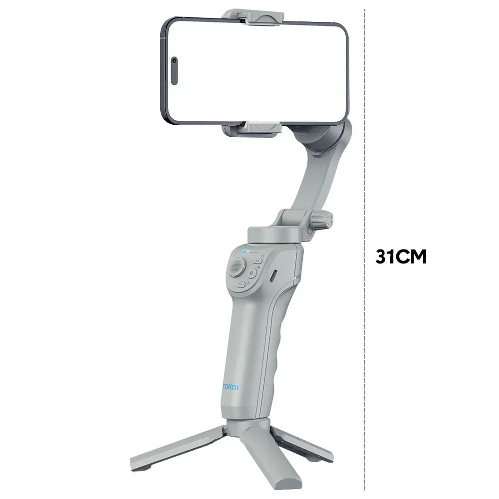 Portable Mobile Intelligent Gimbal 3 Axis Handheld Foldable and Rechargeable Smartphone Stabilizer 8 Modes with Tripod for Video Recording Face Tracking