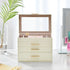 4 Layer Jewelry Box PU Leather Jewellery Organizer Multi-functional Storage Case with Clear Glass Lid and 3 Drawers for Necklaces Rings Earrings Watches