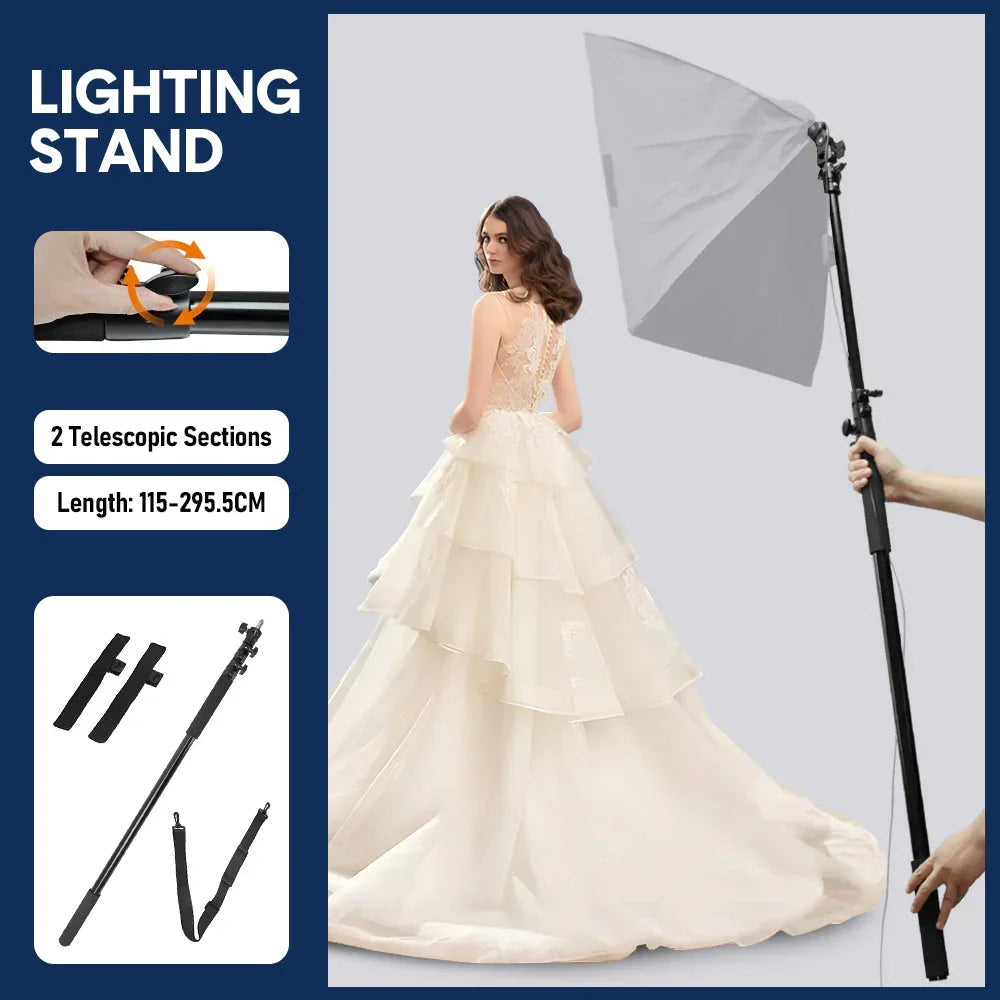 Handheld Boom Pole Stand Light Portable Telescopic Stand Max 3m with Lock and Shoulder Strap For Studio Strobe Light Flash Microphone Speedlight Support