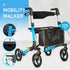 2 In 1 Foldable X-Fold Mobility Walker Rollator Chair Aid 8 Inch Wheel Max Load 136KG with Zippered Storage Bag for Elderly Seniors Indoor Outdoor Use