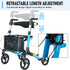 2 In 1 Foldable X-Fold Mobility Walker Rollator Chair Aid 8 Inch Wheel Max Load 136KG with Zippered Storage Bag for Elderly Seniors Indoor Outdoor Use