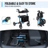 2 In 1 Foldable X-Fold Mobility Walker Rollator Chair Aid 8 Inch Wheel Max Load 136KG with Zippered Storage Bag for Elderly Seniors Indoor Outdoor Use