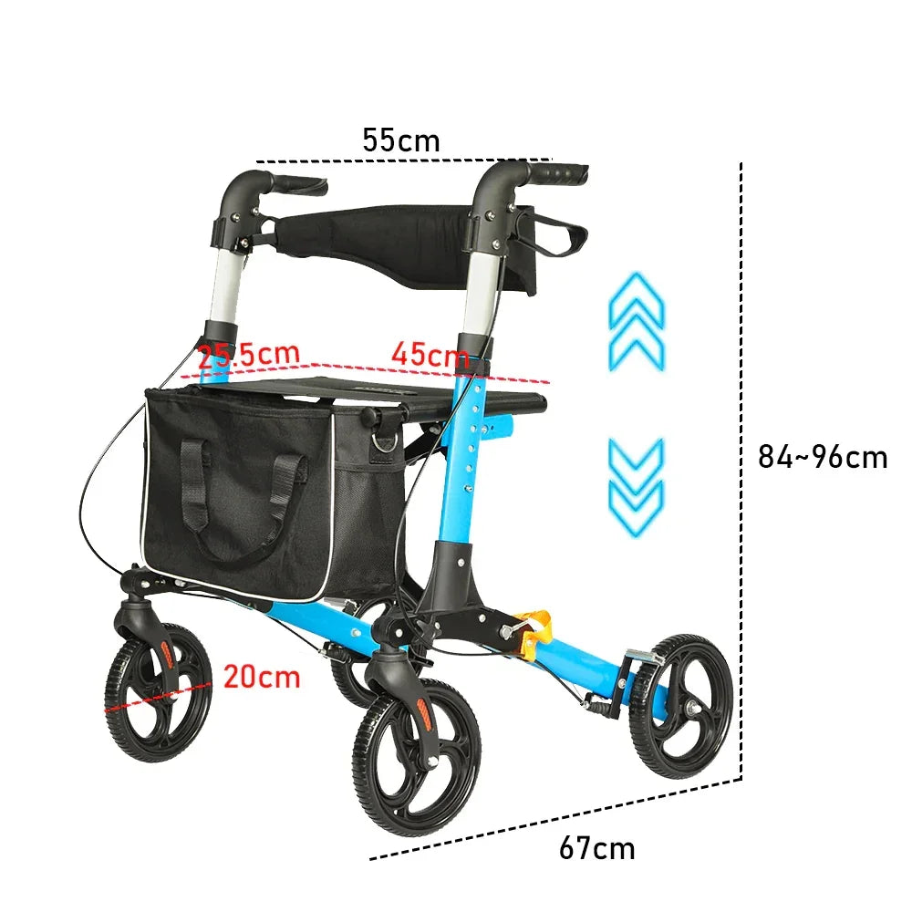 2 In 1 Foldable X-Fold Mobility Walker Rollator Chair Aid 8 Inch Wheel Max Load 136KG with Zippered Storage Bag for Elderly Seniors Indoor Outdoor Use