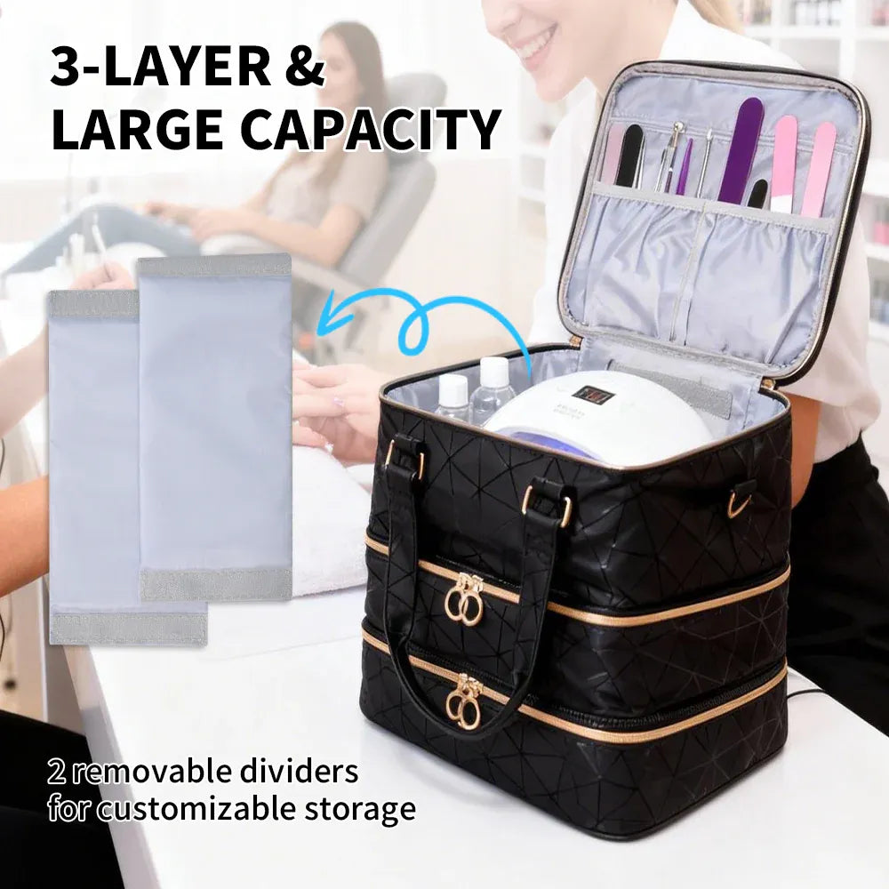 3 Layer Nail Polish Organizer Holds 84 Bottles Detachable and Waterproof Nail Care Storage Box for Lamp and Nail Art Manicure Tools Travel Carrying Case