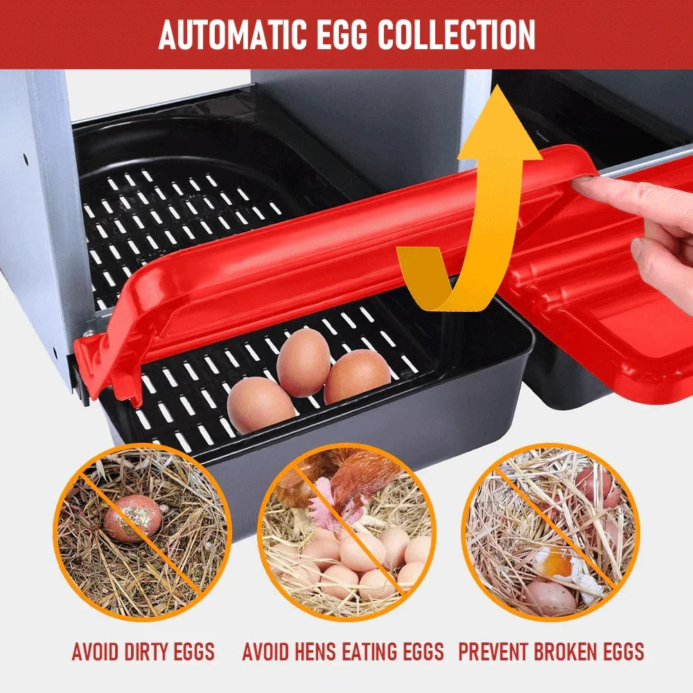 Chicken Hen Coop Hutch Nesting Box 3-Hole Roll Away Metal Design 52x47.5x81cm Durable Indoor Outdoor Laying Box with Easy Access Ventilation