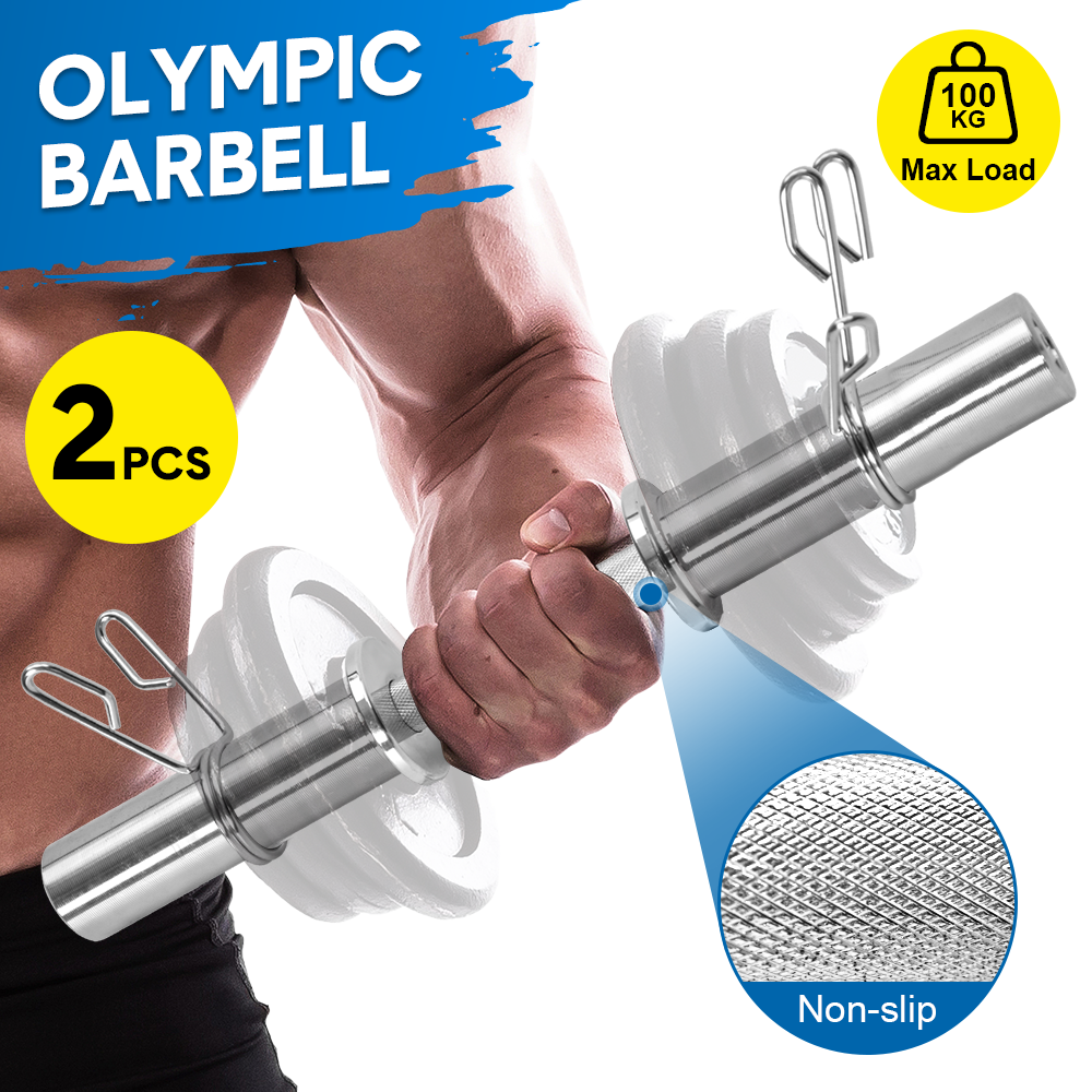 Olympic Barbell Bar 50cm Heavy Duty Dumbbell Handles Pair of Steel 100kg Weight Capacity with Spring Collars for 2