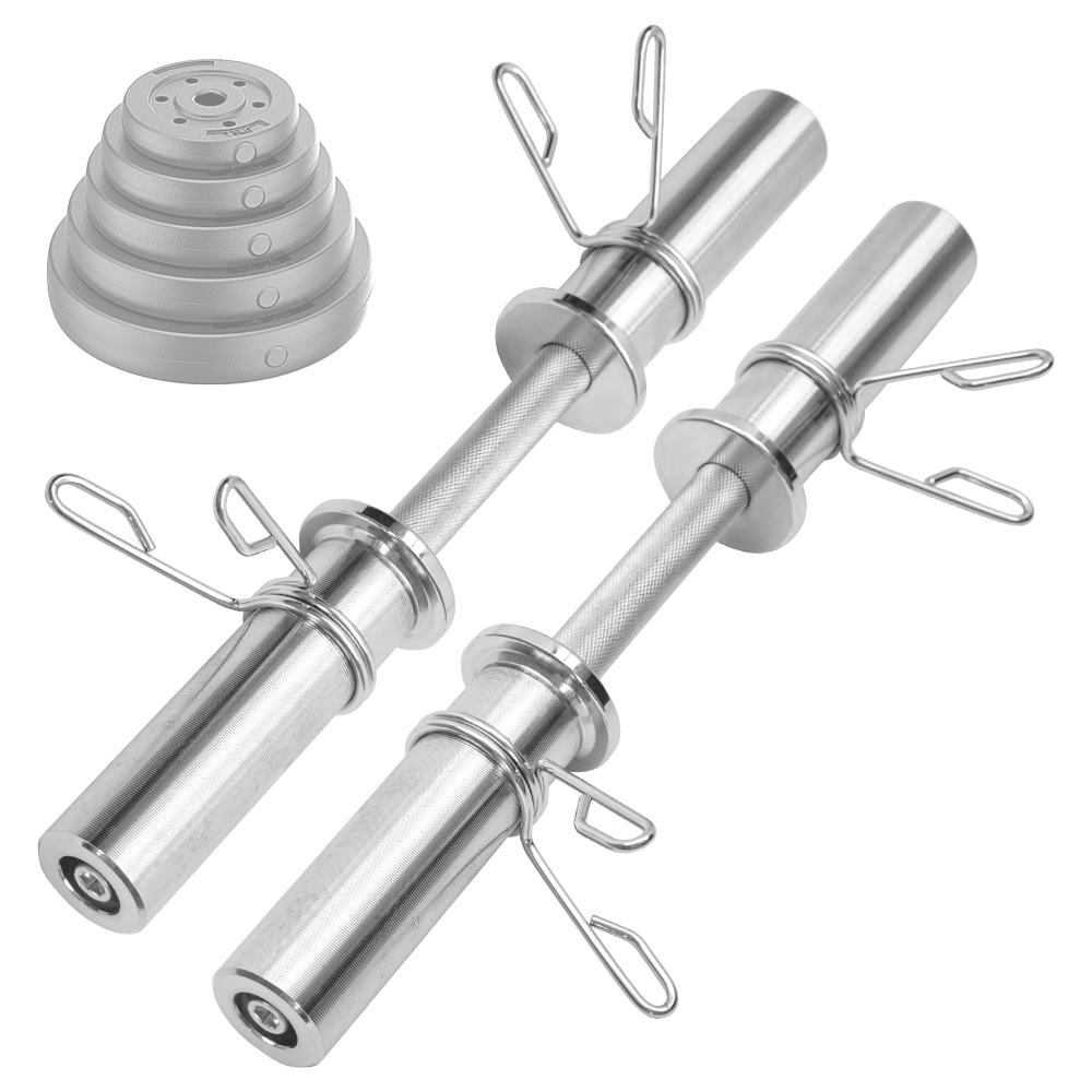 Olympic Barbell Bar 50cm Heavy Duty Dumbbell Handles Pair of Steel 100kg Weight Capacity with Spring Collars for 2
