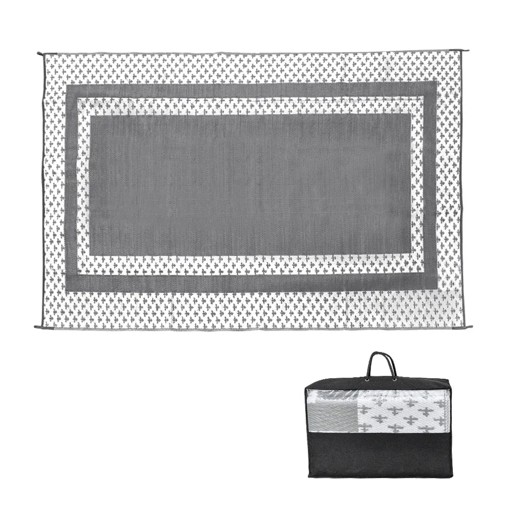 Large Outdoor Rug 275x365cm Weatherproof Plastic Weave Mat Washable Outside Solid Carpet Easy Care for Patio Deck Backyard Garden RV Camping Silver Grey
