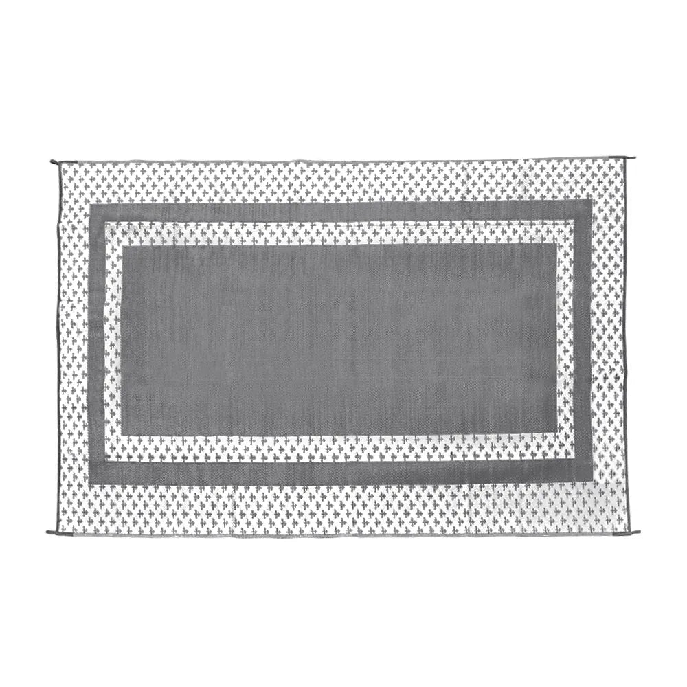 Large Outdoor Rug 275x365cm Weatherproof Plastic Weave Mat Washable Outside Solid Carpet Easy Care for Patio Deck Backyard Garden RV Camping Silver Grey