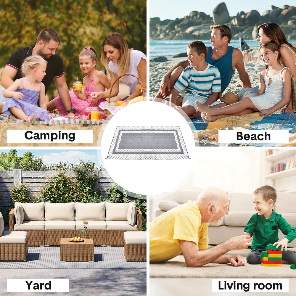 Large Outdoor Rug 275x365cm Weatherproof Plastic Weave Mat Washable Outside Solid Carpet Easy Care for Patio Deck Backyard Garden RV Camping Silver Grey