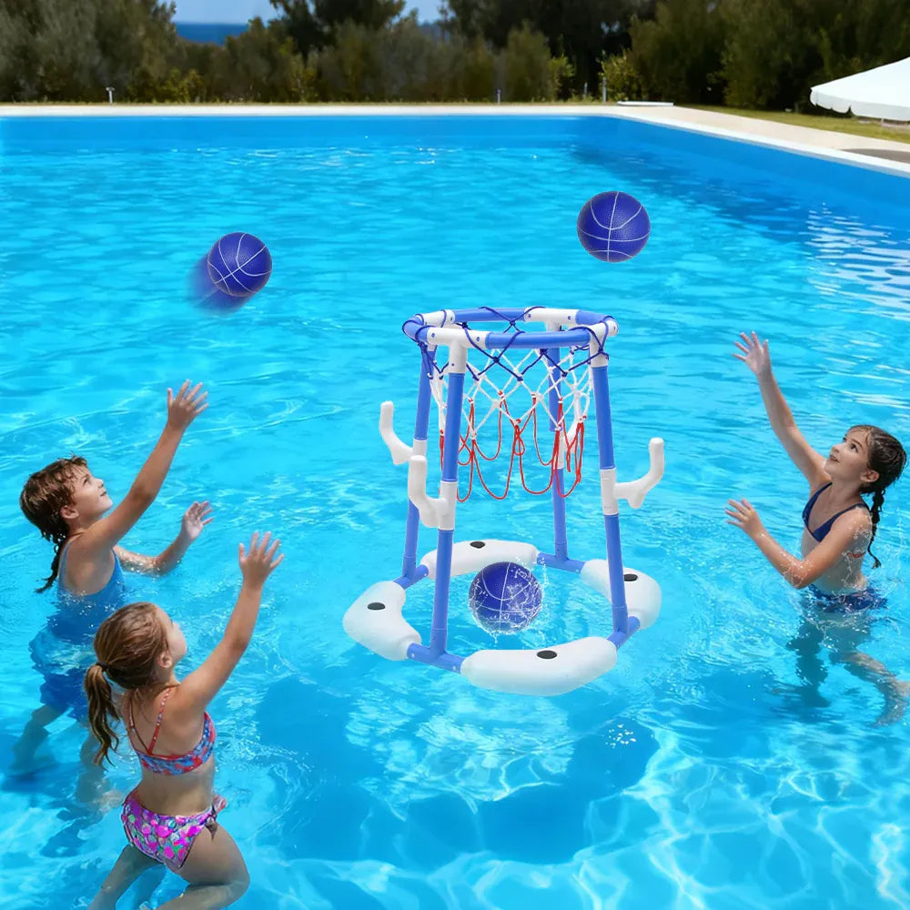 Pool Basketball Hoop Set Floating Swimming Pool Toys Inflatable Poolside Game with 4 Balls 12 Circles and Pump Fun Water Sport Toy for Kids and Adults