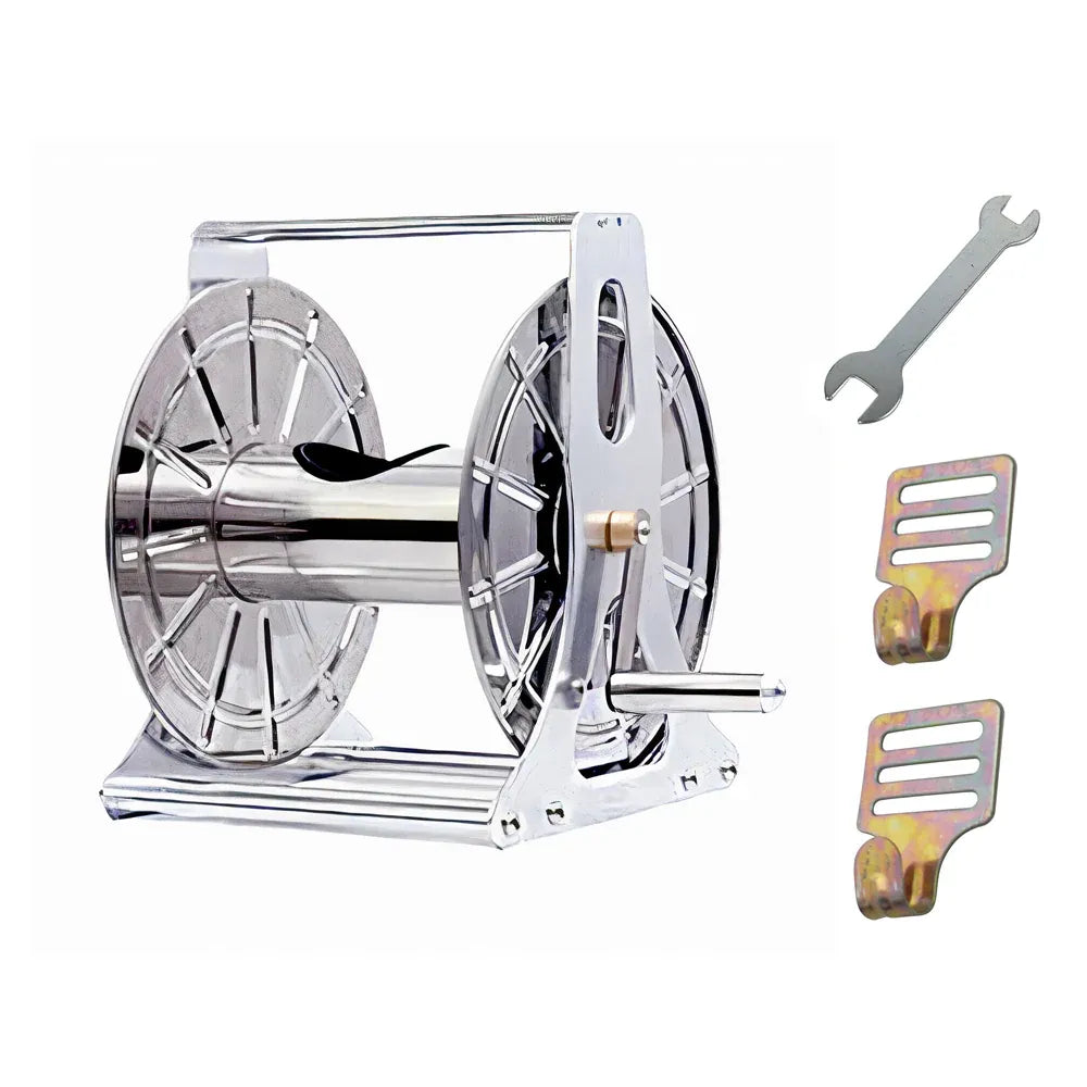 Large Stainless Steel Garden Hose Reel Cart Portable Pipe Holder Heavy Duty Water Pipe Storage Rack With Crank Handle for 1/2inch Hose up to 60M