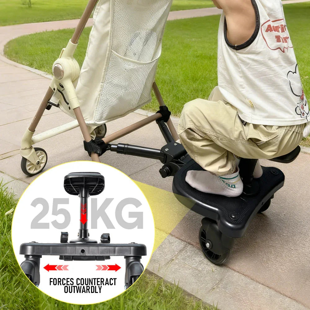 Universal Pram Board Seat and Stand Up Adjustable Buggy Board Pushchair with Bear Pattern Removable Seat Fits Most Strollers Holds Children Up to 25kg