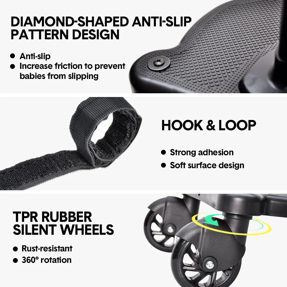 Universal Pram Board Seat and Stand Up Adjustable Buggy Board Pushchair with Bear Pattern Removable Seat Fits Most Strollers Holds Children Up to 25kg