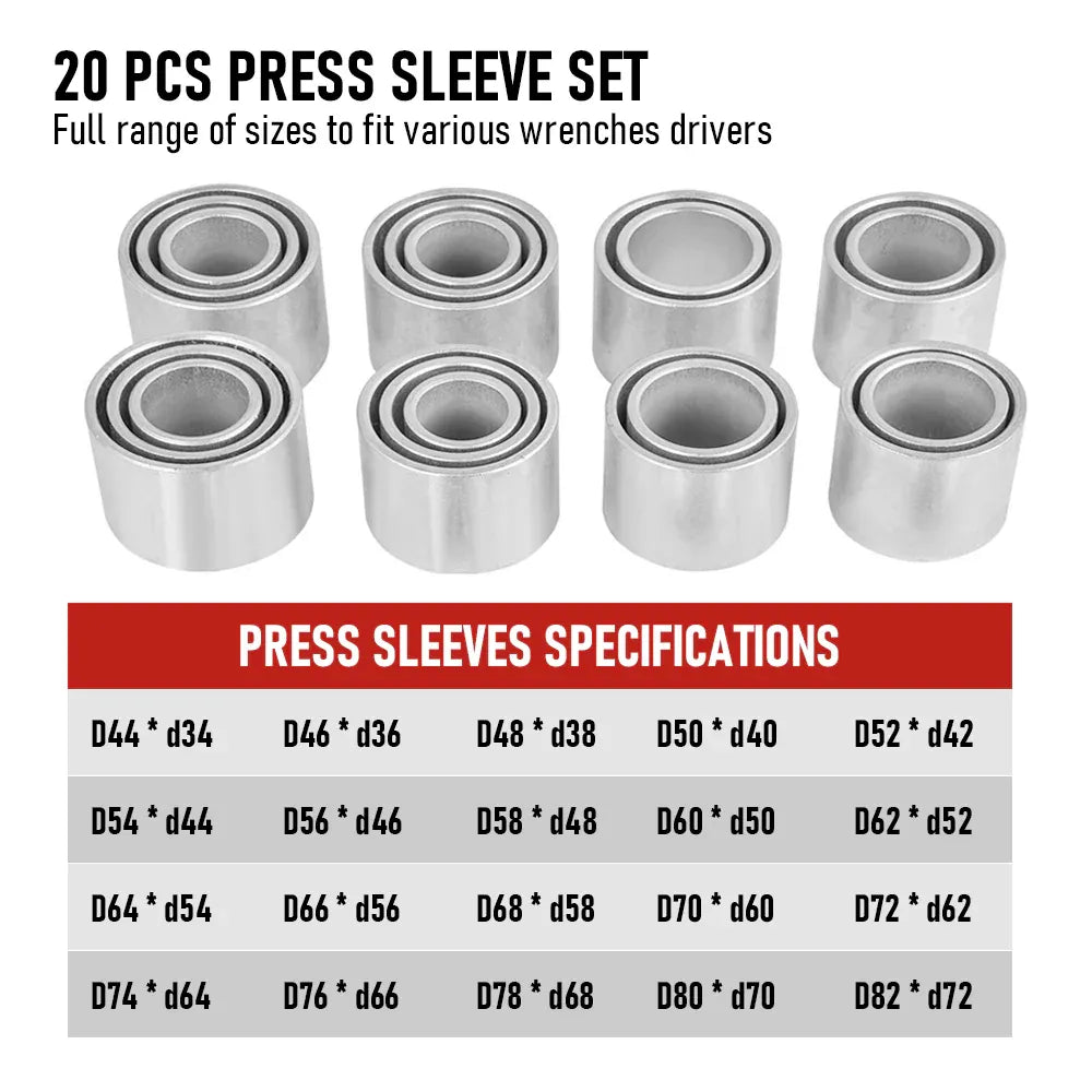 30 PCS Pull and Press Sleeve Kit 45# Steel Removal Installation Bushes Bearings Tool Kit Bush Removal Insertion Works on Most Cars and LCV HGV Engines