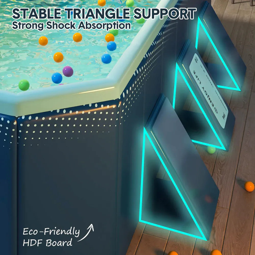 2.6m Foldable Pool PVC Non Inflatable Large Rectangle Pool Holding up to 6 People Hard Thickened Paddling Pool Easy Collapsible and Drainage 260×165×55cm